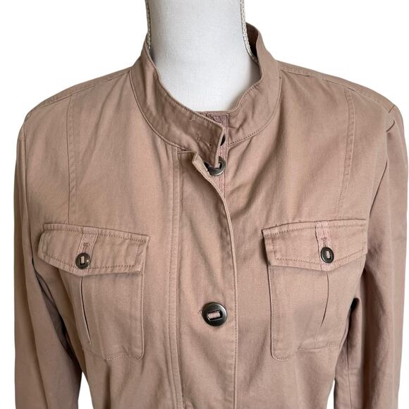 Coldwater Creek Jacket Medium Mauve PInk Cotton Drawstring Utility Zip Buttons - Picture 2 of 12